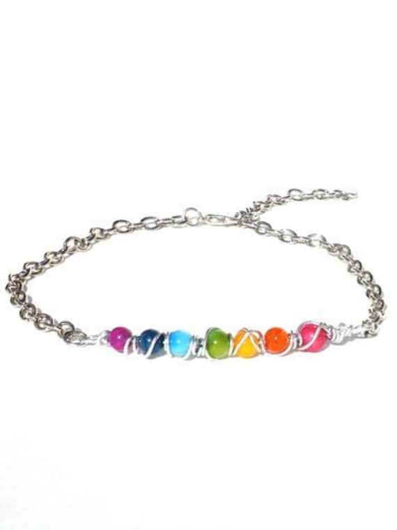 Chakra Fußkettchen Mit Halbedelsteine. Fußbändchen, Silberfarbige Gliederkette, 7 Chakrafarben Schmuck, Fußschmuck Joga, Meditation Fußkette von PerElle