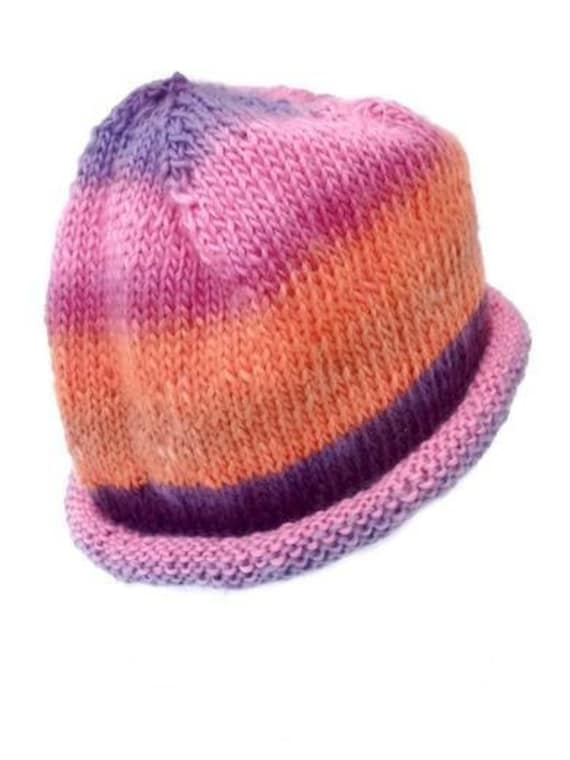 Handgestrickte Beaniemütze Rosa, Orange, Violett, Damenmutze. Lässige Wintermütze, Männer Beanie, Unisex Slouch-Mütze, Gestrickte Mütze Woll von PerElle