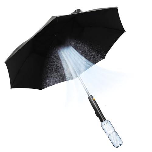 PerGar Regenschirm mit Ventilator und Nebelspray, 3-in-1-Regenschirm, UV-Sonnenschirm mit Ventilator, Tragbarer Kühlventilator-Regenschirm, Regenschirm-Nebelventilator, (Schwarz) von PerGar