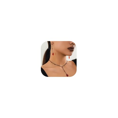 Gothic Halskette Ohrringe Set Vintage Vampir Bluttropfen Halskette Schwarz Halsketten für Frauen Goth Blut Ohrringe Vampir Kostüm, Metalllegierung von Peraca Cris