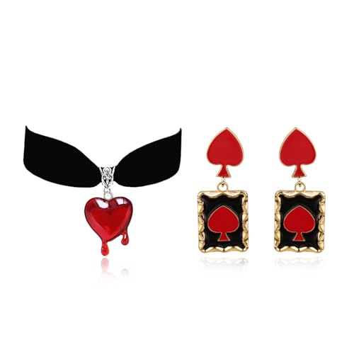 Halloween Choker Halskette Halloween Rot Herz Ohrringe Königin Zubehör Kostüm der Herzen Frauen Halloween Kostüme Frau 2025, Metall Halloween Choker Halskette Halloween Rot Herz Ohrringe Königin Zubehör Kostüm der Herzen Frauen Halloween Kostüme Frau 2025, Metall von Peraca Cris