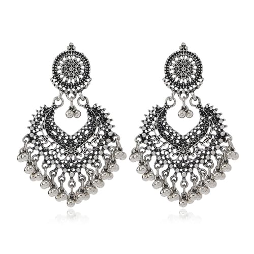 Indische Jhumka-Ohrringe für Frauen, traditioneller Kronleuchter, baumelnder Schmuck, Bollywood, Party-Zubehör, Hochzeitsgeschenk, Geschenk für Sie, Metall, Kein Edelstein Indische Jhumka-Ohrringe für Frauen, traditioneller Kronleuchter, baumelnder Schmuck, Bollywood, Party-Zubehör, Hochzeitsgeschenk, Geschenk für Sie, Metall, Kein Edelstein von Peraca Cris