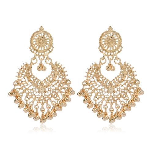 Indische Jhumka-Ohrringe für Frauen, traditioneller Kronleuchter, baumelnder Schmuck, Bollywood, Party-Zubehör, Hochzeitsgeschenk, Geschenk für Sie, Metall, Kein Edelstein Indische Jhumka-Ohrringe für Frauen, traditioneller Kronleuchter, baumelnder Schmuck, Bollywood, Party-Zubehör, Hochzeitsgeschenk, Geschenk für Sie, Metall, Kein Edelstein von Peraca Cris