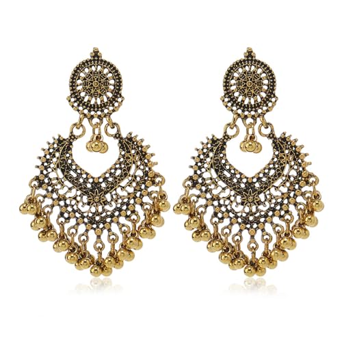 Indische Jhumka-Ohrringe für Frauen, traditioneller Kronleuchter, baumelnder Schmuck, Bollywood, Party-Zubehör, Hochzeitsgeschenk, Geschenk für Sie, Metall, Kein Edelstein Indische Jhumka-Ohrringe für Frauen, traditioneller Kronleuchter, baumelnder Schmuck, Bollywood, Party-Zubehör, Hochzeitsgeschenk, Geschenk für Sie, Metall, Kein Edelstein von Peraca Cris