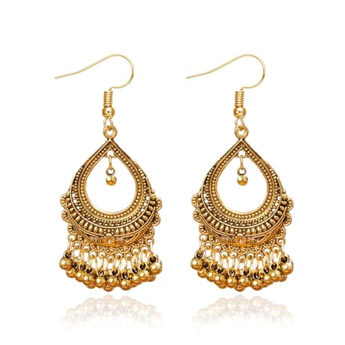 Indische Jhumka-Ohrringe für Frauen, traditioneller Kronleuchter, baumelnder Schmuck, Bollywood, Party-Zubehör, Hochzeitsgeschenk, Geschenk für Sie, Metall, Kein Edelstein von Peraca Cris