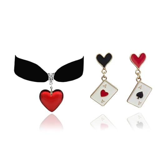 Königin der Herzen Halskette Ohrringe Set Halloween Kostüm Zubehör Rot Herz Halskette Ohrringe Halloween Party Zubehör, Metall Königin der Herzen Halskette Ohrringe Set Halloween Kostüm Zubehör Rot Herz Halskette Ohrringe Halloween Party Zubehör, Metall von Peraca Cris
