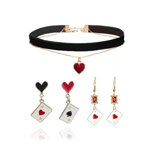 Königin der Herzen Halskette Ohrringe Set Halloween Kostüm Zubehör Rot Herz Halskette Ohrringe Halloween Party Zubehör, Metall von Peraca Cris