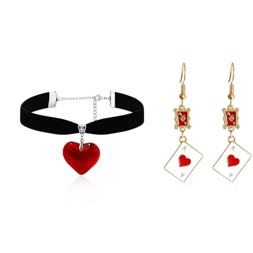 Königin der Herzen Halskette Ohrringe Set Halloween Kostüm Zubehör Rot Herz Halskette Ohrringe Halloween Party Zubehör, Metall Königin der Herzen Halskette Ohrringe Set Halloween Kostüm Zubehör Rot Herz Halskette Ohrringe Halloween Party Zubehör, Metall von Peraca Cris