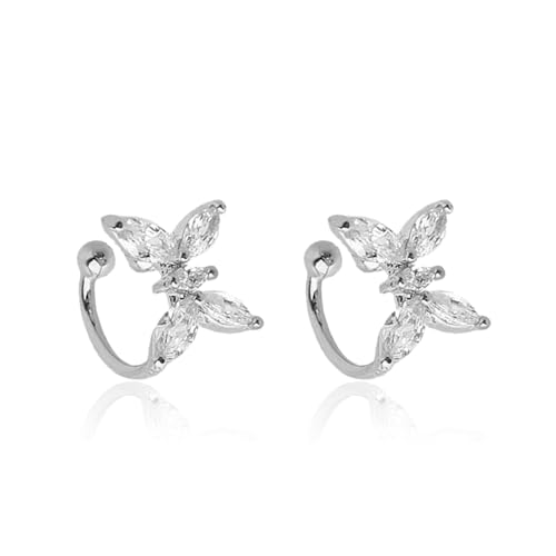Ohrmanschette für Damen, kein Piercing, Blume, Schmetterling, Strass, Modeschmuck, Geschenk für Party, Hochzeit, Metall von Peraca Cris