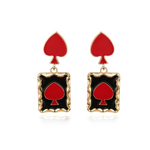 Queen of Heart Ohrringe Rot Herz Poker Ohrringe für Frauen Halloween Königin der Herzen Kostüm Zubehör, Metall Queen of Heart Ohrringe Rot Herz Poker Ohrringe für Frauen Halloween Königin der Herzen Kostüm Zubehör, Metall von Peraca Cris