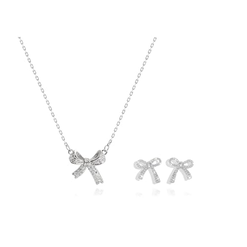 Schleifen-Halsketten-Ohrring-Set, Schleifen-Schmuck-Set für Damen, Schleifen-Anhänger, Kette, Halskette, Band, Ohrstecker, Zubehör, Zubehör, Metall, Kein edelstein Schleifen-Halsketten-Ohrring-Set, Schleifen-Schmuck-Set für Damen, Schleifen-Anhänger, Kette, Halskette, Band, Ohrstecker, Zubehör, Zubehör, Metall, Kein edelstein von Peraca Cris
