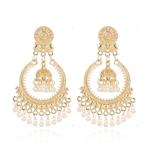 Traditionelle indische Jhumka-Ohrringe für Frauen, Kronleuchter, baumelnder, ethnischer Schmuck, Bollywood-Schmuck, Geschenke, handgefertigtes ethnisches Zubehör, Metall von Peraca Cris