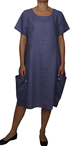 Perano 25062 Damen Leinen Sommerkleid Freizeitkleid Farbe Jeans Blau Konfektionsgröße 40 Internationale Größe L Jeansblau Gr. 40/L von Perano