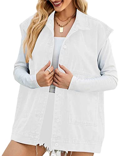 Perbai Damen Oversized Denim Vest Mid Long Jean Vest Distressed Sleeveless Denim Jacket, B Weiß, Groß Perbai Damen Oversized Denim Vest Mid Long Jean Vest Distressed Sleeveless Denim Jacket, B Weiß, Groß von Perbai