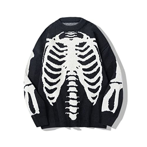Perbai Herren Vintage Halloween Rundhals Langarm Geistermuster Strickpullover Pullover Sweater, C Schwarz, Klein von Perbai