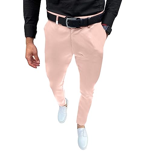 Herren Mode Slim Fit Kleid Hosen Casual Business Skinny Stretch Hosen Golf Hosen, Pink, Mittel von Percle