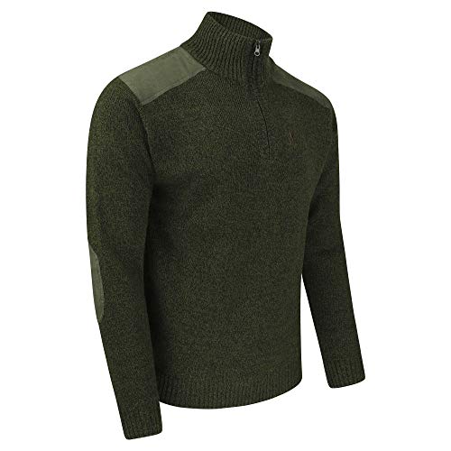 Percussion Jagdpullover Troyer Herren Olivgrün mit Ellenbogen Patches und Schulterbesätzen (XL) von Percussion