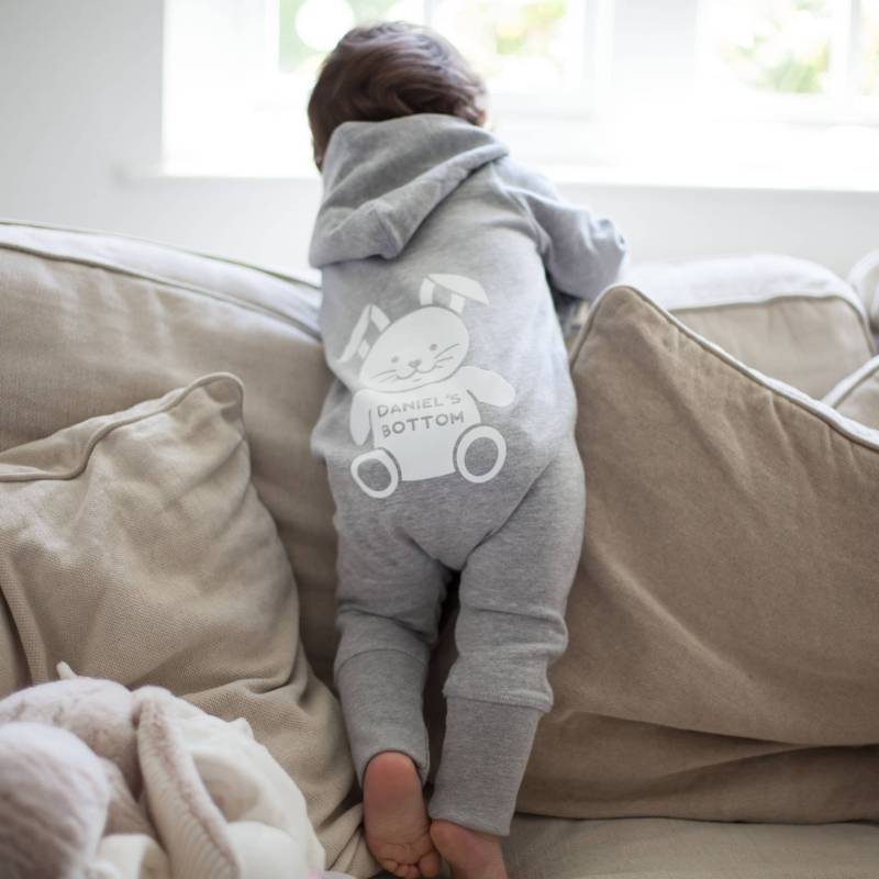 Kid's Und Baby Bunny Personalisierte Kapuzen Grau Strampler Onesie von PercyandNellStore