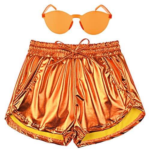 Perfashion Damen Metallic Shorts Sommer Glitzernd Hot Outfit Glänzend Kurze Hose, Orange Nr. 18, Groß von Perfashion