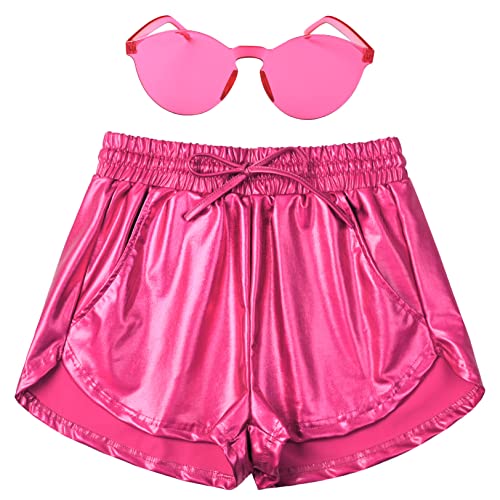 Perfashion Damen Metallic Shorts Sommer Glitzernd Hot Outfit Glänzend Kurze Hosen, Karminrot, Mittel von Perfashion