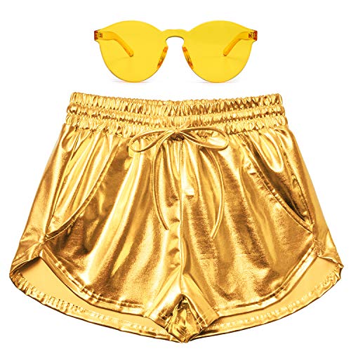 Perfashion Damen Metallic Shorts Sommer Sparkly Hot Outfit Glänzend Kurze Hosen - Gold - Mittel von Perfashion