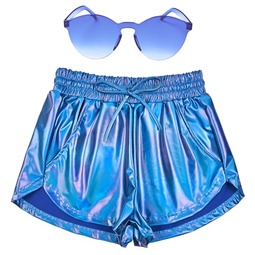 Perfashion Damen Metallic Shorts Sommer Sparkly Hot Outfit Glänzende Kurze Hose, Buntes Blau Nr. 11, Large Perfashion Damen Metallic Shorts Sommer Sparkly Hot Outfit Glänzende Kurze Hose, Buntes Blau Nr. 11, Large von Perfashion