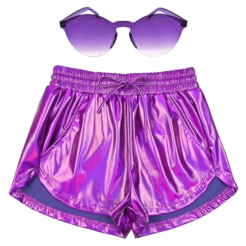 Perfashion Damen Metallic Shorts Sommer Sparkly Hot Outfit Glänzende Kurze Hose, Buntes Lila Nr. 14, Medium Perfashion Damen Metallic Shorts Sommer Sparkly Hot Outfit Glänzende Kurze Hose, Buntes Lila Nr. 14, Medium von Perfashion
