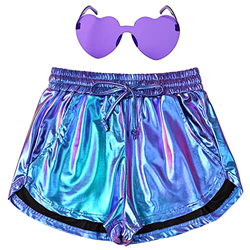 Perfashion Damen Metallic Shorts Sommer Sparkly Hot Outfit Glänzende Kurze Hosen, Illusion Purple, X-Groß von Perfashion