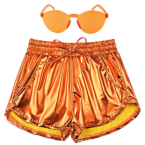 Perfashion Damen Metallic Shorts Sommer Sparkly Hot Outfit Glänzende Kurze Hosen, Orange #18, Mittel von Perfashion