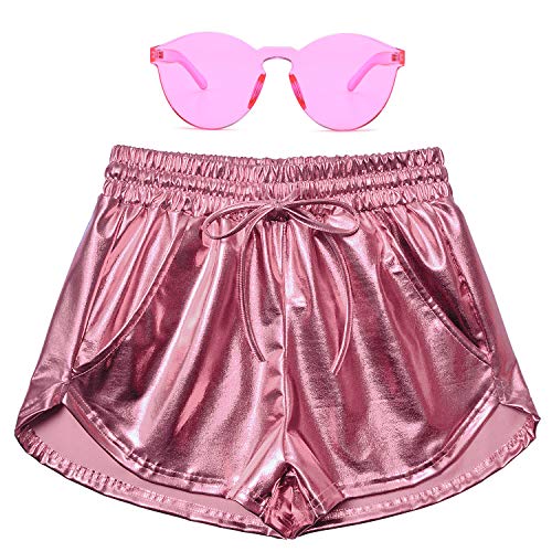 Perfashion Damen Metallic Shorts Sommer Sparkly Hot Outfit Glänzende Kurze Hosen, Pink, XX-Large von Perfashion