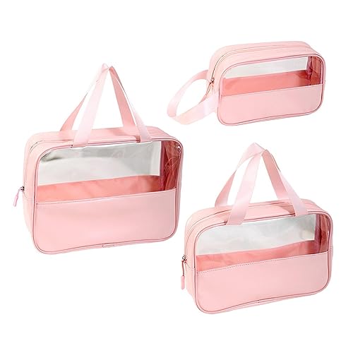 Perfeclan 3-teilige Damen-Make-up-Tasche, transparente Kosmetiktasche, Multifunktions-Make-up-Organizer, Kulturbeutel mit Reißverschluss, Kosmetiktasche, ROSA von Perfeclan