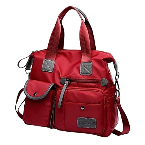 Perfeclan Damen Mehrzwecktasche Wasserdichte Oxford Material, Gewebe Umhängetasche, Umhängetasche, Handtasche, Tragetasche, Umwandelbarer Rucksack, Rot von Perfeclan