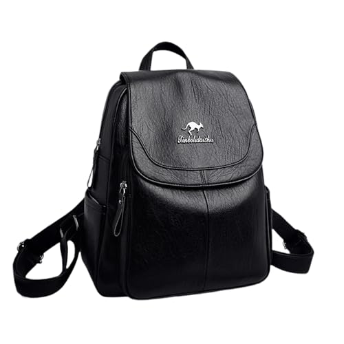 Perfeclan Damen-Rucksack aus PU-, leichte Reisetasche zum Einkaufen, Pendeln im Freien, Schwarz von Perfeclan