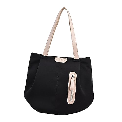 Perfeclan Damen-Umhängetasche, Reise-Einkaufstasche, trendige, große Kapazität, leichte Canvas-Tasche, Canvas-Handtasche für Reisen, Arbeit, Sommer, Frühling, Schwarz von Perfeclan