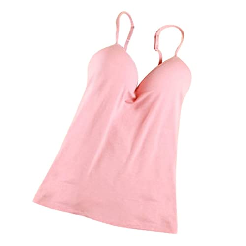 Perfeclan Eingebauter BH für Damen, Gepolsterte Tanktops, Camisole Cami Sleeping, Rosa, L von Perfeclan