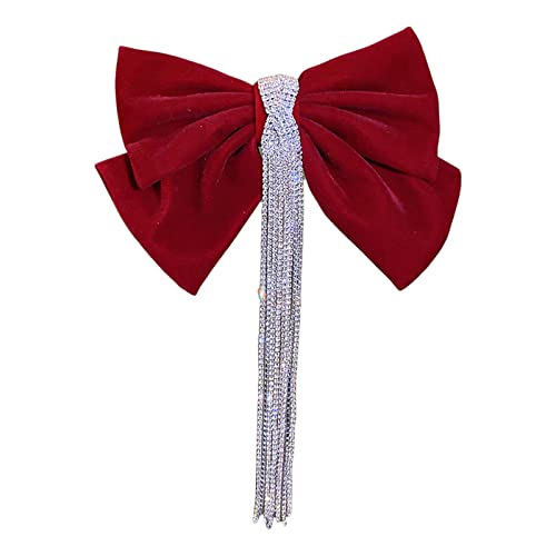Perfeclan Elegante Schleife Quaste Haarspange Schmuck Kopfschmuck Schleife Glänzend Geschenk Pferdeschwanz Halter Mode Mädchen Haarnadel für den Valentinstag, Rot von Perfeclan