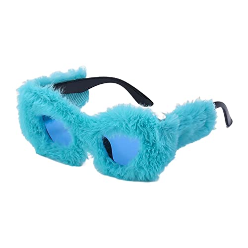 Perfeclan Frauen Plüsch Fuzzy Cat Eye Sonnenbrille Sonnenbrille Vielseitig Weich Punk Brillen für Damen Urlaub Karneval Straßenfeste, Blau von Perfeclan