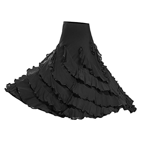 Perfeclan Frauen Spanischer Flamenco Bauchtanz Rock Performance Weibliches Mädchen, Stil 2 Schwarz, wie beschrieben von Perfeclan