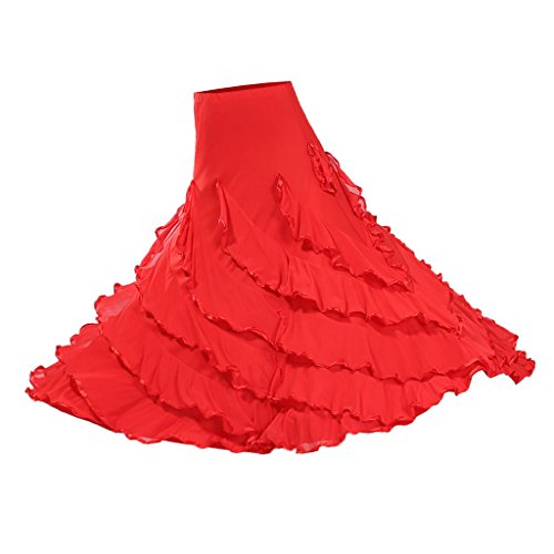 Perfeclan Frauen Spanischer Flamenco Bauchtanz Rock Performance Weibliches Mädchen, Stil 2 rot, wie beschrieben von Perfeclan