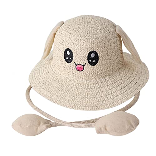 Perfeclan Hasenohr-Sonnenschutz Strohhut Sonnenhut faltbar mit Ohren beweglicher Schutz Sonnenschutzhut Fischermützen für Berufe Festivals Mädchen Teenager, Beige von Perfeclan