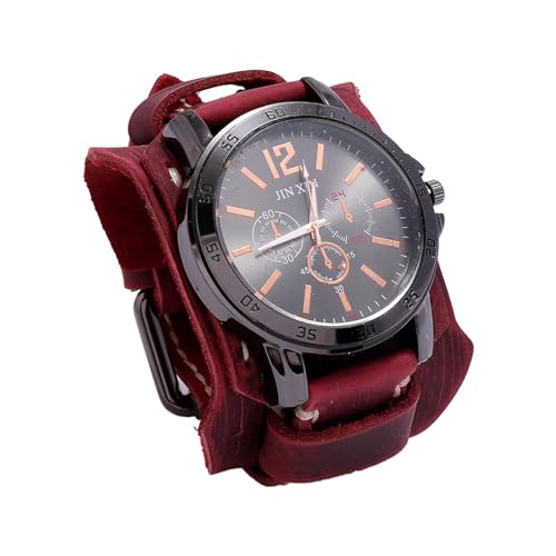 Perfeclan Herren-Armbanduhr, Lederarmbanduhr, Trendige, breite Herren-Armbanduhr, Manschettenuhr für Vatertagspartys, Straßenfreund, Rot von Perfeclan