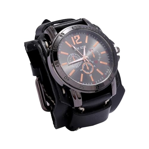 Perfeclan Herren-Armbanduhr, Lederarmbanduhr, Trendige, breite Herren-Armbanduhr, Manschettenuhr für Vatertagspartys, Straßenfreund, Schwarz von Perfeclan