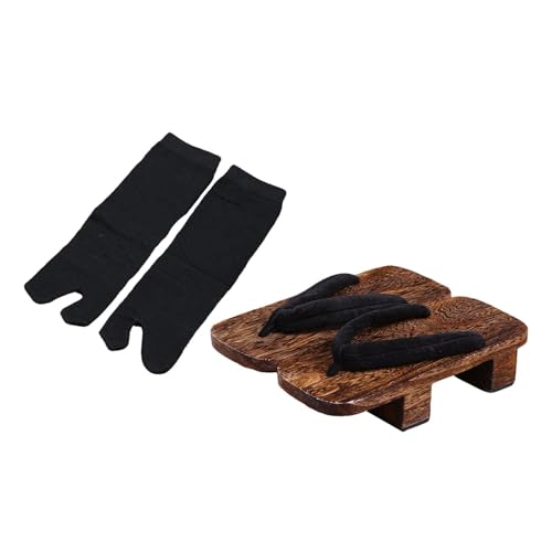 Perfeclan Japanische Holzclogs mit Tabi-Socken, rutschfest, Sandalen für drinnen und draußen, Damen und Herren, 420 Mm Weiße Socken von Perfeclan