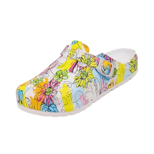 Perfeclan Frauen Clogs Männer Clogs Unisex Hausschuhe Schuhe geschlossen Krankenschwester Clog für Sommer Strand Restaurant Chef, Bunte-Blume 37 von Perfeclan