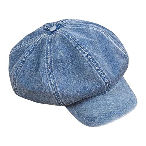 Perfeclan lässige Ballonmütze für Damen, Schirmmütze Kappe Barett Maler Mütz Bakerboy Schiebermütze Newsboy Cap Cabbie-Mütze, Elastischer Rückseite, mit Schirm Frühling-Sommer, Hellblau von Perfeclan