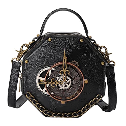 Perfeclan Punk Gothic Umhängetasche Uhr Geldbörse Handtasche PU Leder Retro Umhängetasche Satchel für Frauen von Perfeclan