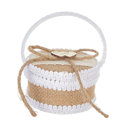 Perfeclan Ringträgerbox für die Hochzeit, Ringhalter, romantische, modische, Schmuckschatulle aus Jute, mit 2 Ringschlitzen für Fotografie-Requisiten, von Perfeclan