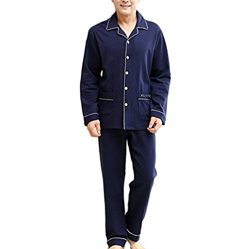 Perfeclan Set Hose Größe% Baumwolle Button-Down Langarm Nachtwäsche Traditioneller Baumwoll für Frühlingslounge Ältere Herren Herren, Stil 3 von Perfeclan