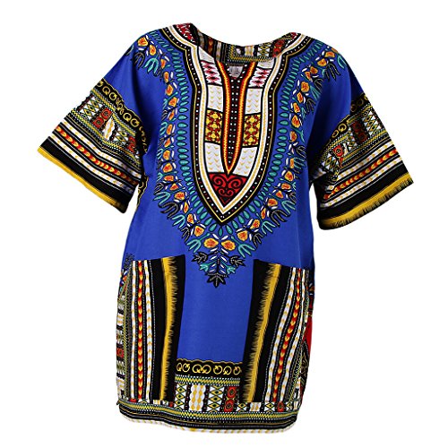 Perfeclan Unisex Afrikanische Drucke Kleid Baumwolle Dashiki Hemd Ethnischer Kaftan, Königsblau, wie beschrieben von Perfeclan