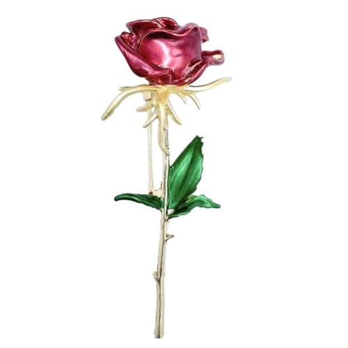 Perfeclan Valentinstag Brosche Rose Blume Brosche Pin Valentinstag Geschenke Legierung Brosche Abzeichen Anstecknadel für Kleid Männer Frauen Hut Damen, Rot von Perfeclan